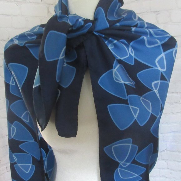 Heesen Italian Silk Scarf Blue Boomerang Design - Picture 5 of 9